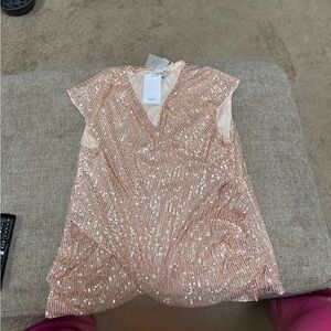 Grace Karin Sequin Blouse in Rose Gold